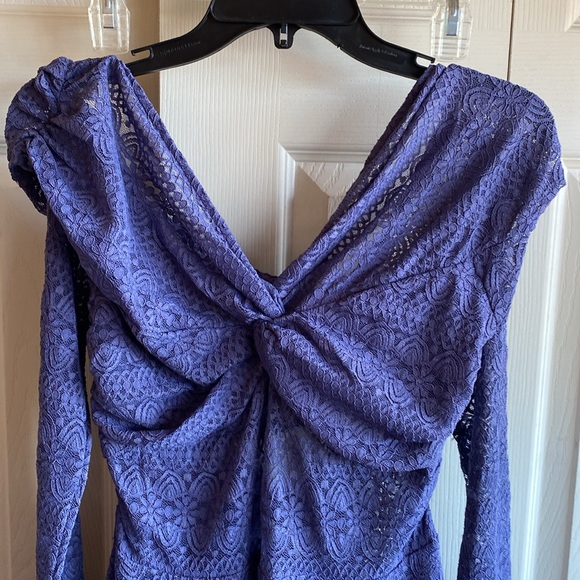 Free People NWT Lila Boho Purple Embroidered Stretch Lace Off Shoulder Large - Picture 6 of 12